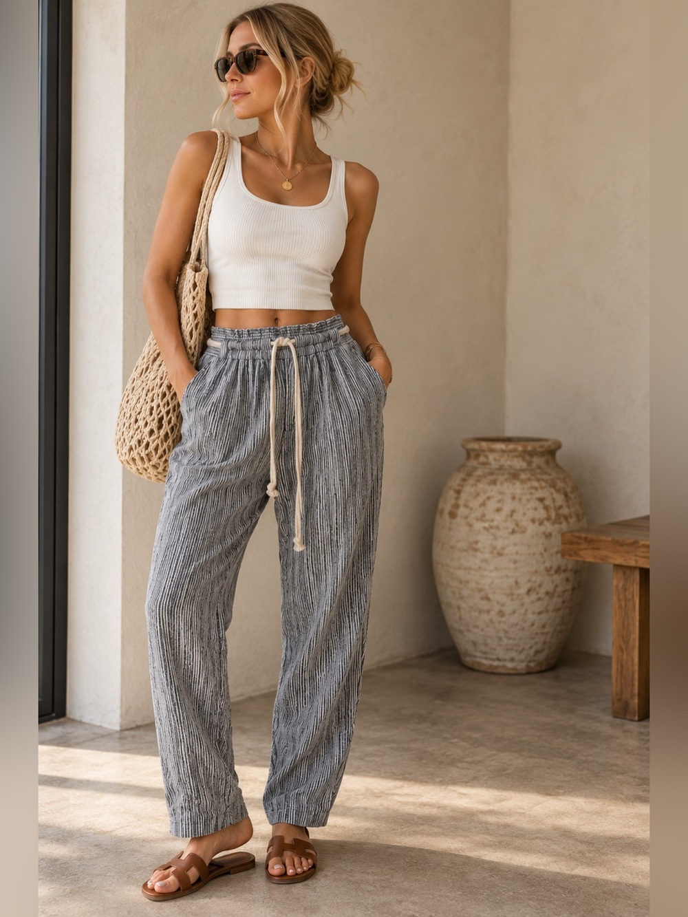 ✨NWOT Free People Light At Sunrise Striped Cropped Pants